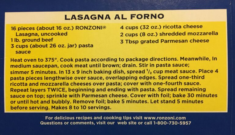 ronzoni lasagna recipe